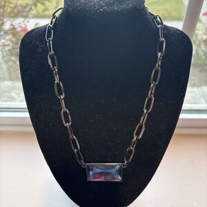 Lia Sophia Retired Gun Metal Expandable London Blue Necklace